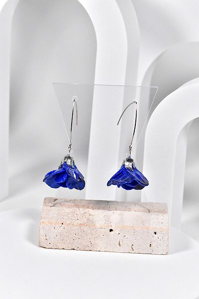 NARRU NARRU earrings, handmade, flower chandelier, blue and silver, Teona 06