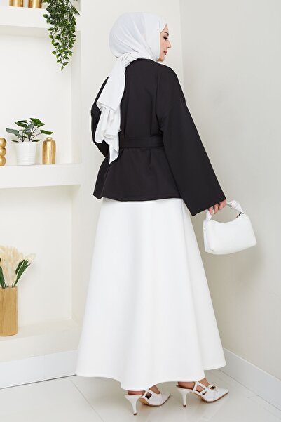 InStyle Kuşaklı Tek Düğmeli Double Kimono Siyah