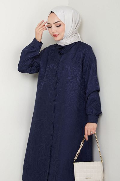 InStyle Jacquard Buttoned Double Suit Navy Blue