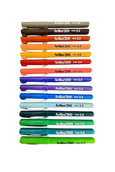 artline Artline 200 Fine 0.4 mm Writing and Drawing Pen Set of 15