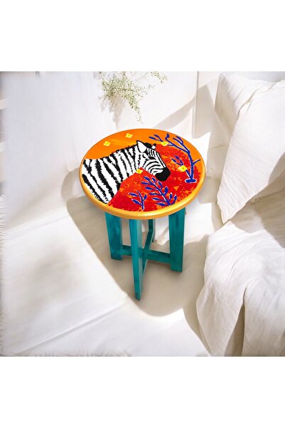 Home el yapımı zebra desenli dekoratif sehpa