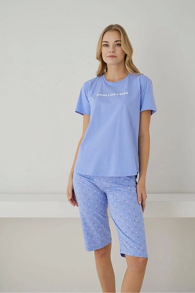 Pijamoni Pijamoni Women's Single Jersey Short Sleeve Bottom Capri Pajama Set-2553-7