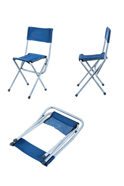 Depolife Katlanır Balıkçı Taburesi Piknik Kapm Plaj Doğa Araç Bagajı Metal Ayaklı Sırt Dayanmalı Mavi Kumaş