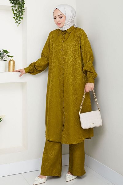 InStyle Jacquard Buttoned Double Suit Pistachio Green