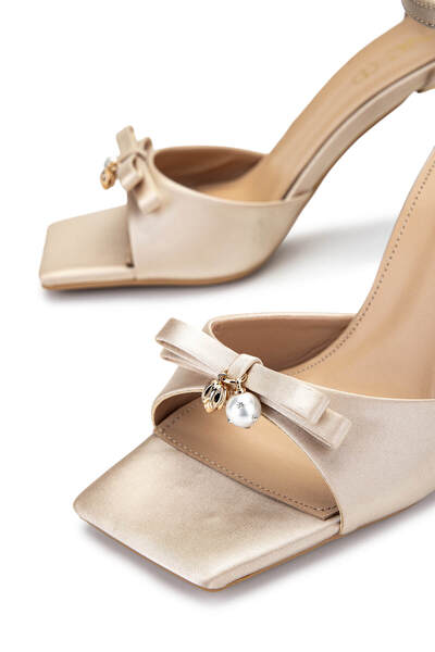 Tamer Tanca Women's Genuine Leather Beige Heeled Shoes