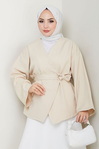InStyle Belted Single Button Double Kimono Stone