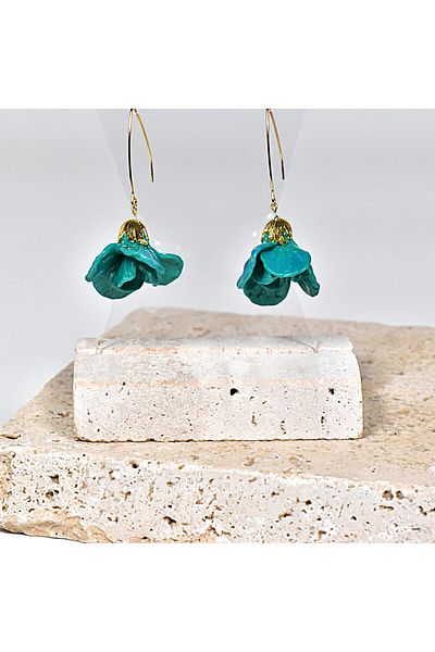 NARRU NARRU earrings, handmade, flower chandelier, turquoise and gold, Teona 07