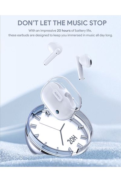 AUKEY سماعات أذن لاسلكية EP-M2 Move Air True، بلوتوث 5.3، مقاومة للماء بمعيار IPX4، عمر بطارية 20 ساعة، أبيض