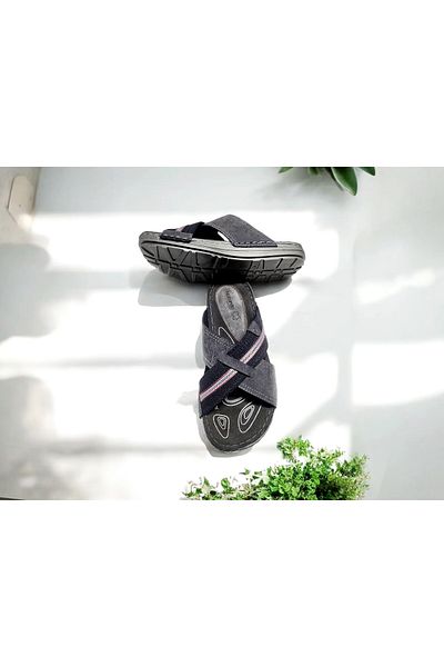 GEZER Papuci de casă și exterior cu branț din piele cu design încrucișat