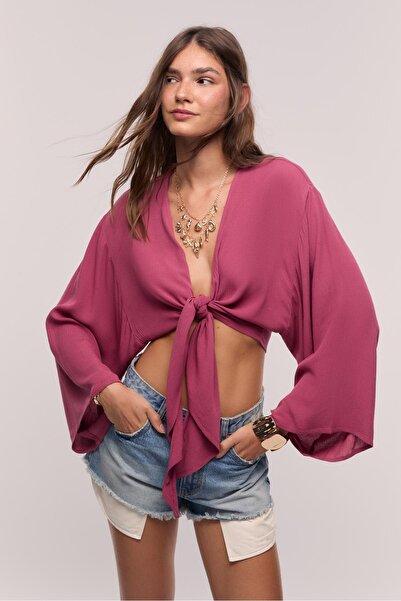 Stradivarius Dökümlü düğümlü bluz