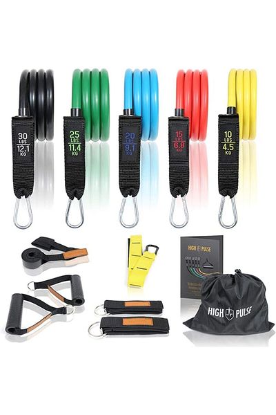 High Pulse Resistance Band Set, 11 Accessories, for Strength Training, Home Workouts & Yoga