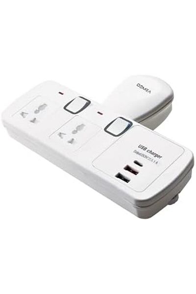 DOMEA Power Adapter with 2 Universal Sockets, 2 USB Ports (3.1A Output), 1 C-Type Port, Individually