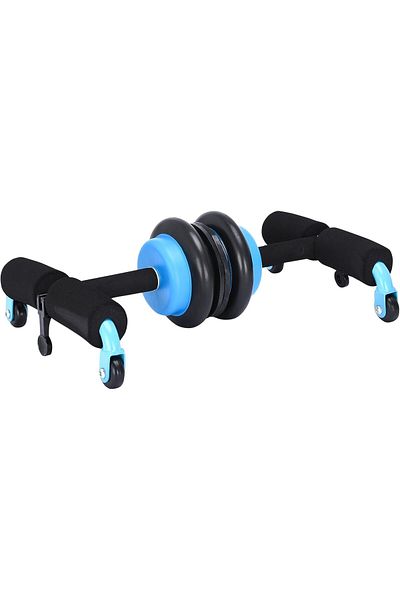POWRX Roată dublă multifuncțională pentru abdomen, flotări, POWRX, oțel inoxidabil, albastră