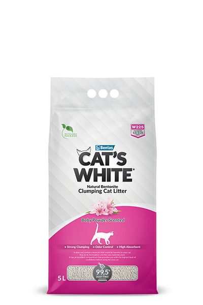Cats White رمل قطط متكتل من بودرة الأطفال سعة 5 لتر