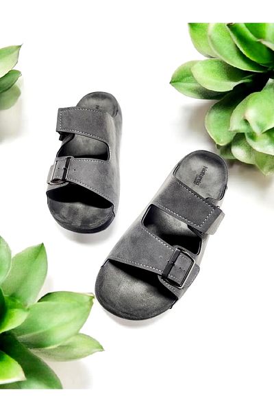 GEZER Adjustable Suede Leather Home and Outdoor Slippers with Buckle and Velcro