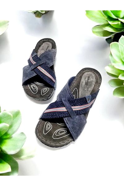 GEZER Cross Design Leather Insole Home and Outdoor Slippers