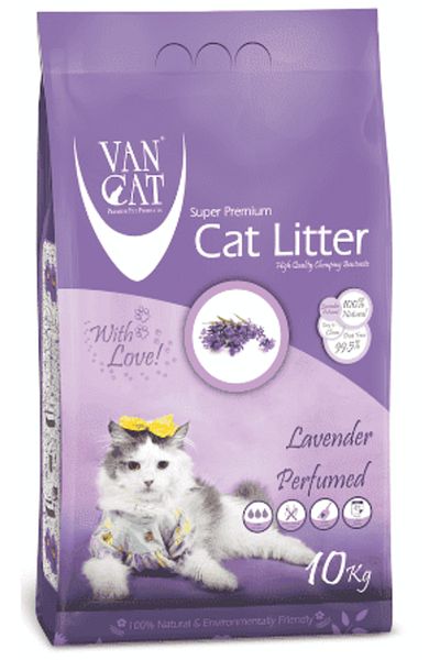 Bentaş Van Cat رمل قطط فان كات أبيض بنتونيت متكتل بلون اللافندر، وزن 10 كجم