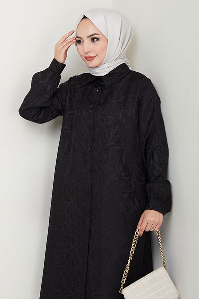 InStyle Jacquard Buttoned Double Suit Black