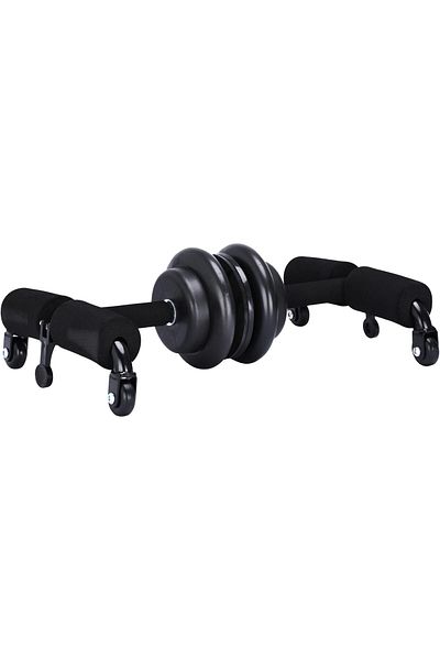 POWRX Roată dublă multifuncțională pentru abdomen, flotări, POWRX, oțel inoxidabil, negru