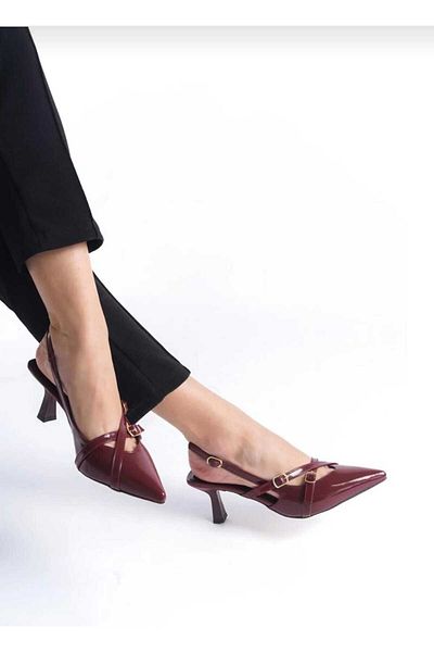 SU PERİSİ Women's Double Banded Buckle Detail Patent Leather Pointed Toe Wedding Wedding Bridal Shoes