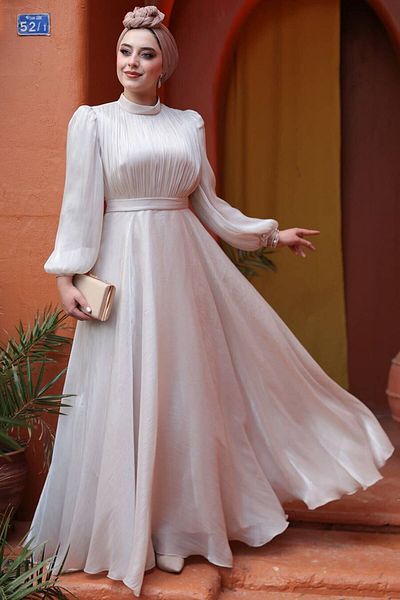 N.S NEVA STYLE Drape Detailed Stone Hijab Evening Dress 51072Tas