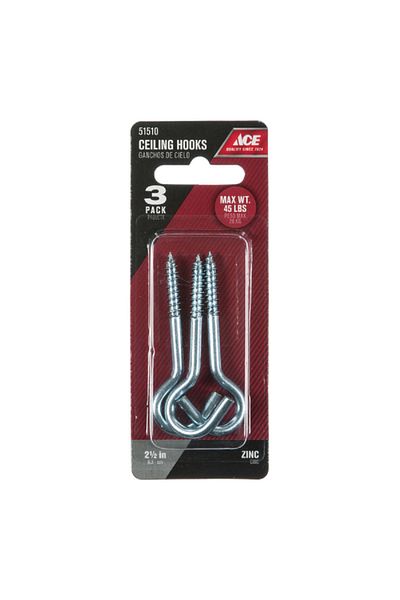 ACE 3-Piece Zinc Plated Screw-In Steel Ceiling Hook Silver 2-1/2inch