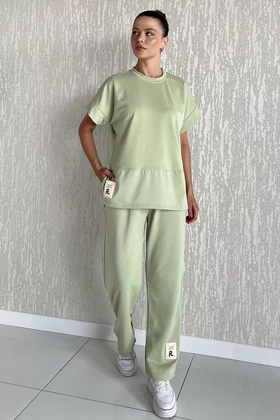 GÜLSELİ Mint Women's Plus Size Crested T-Shirt Pants Double Set