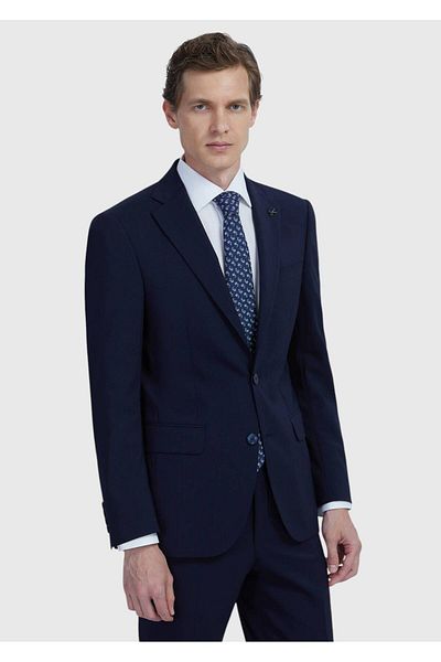 Ramsey Navy Blue Straight Modern Fit Wool Blended Suit