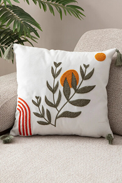 BUGİ HOME COLLECTİON Comfort Punch Patterned Throw Pillow Case Square Decorative Bohemian Embroidered Sofa Pillow Case Panç