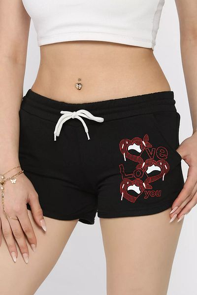GÜLSELİ Mini pantaloni scurți de damă cu imprimeu negru