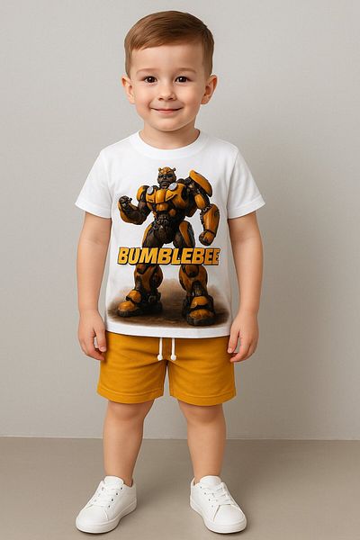Yalçınoğlu Kids Boy's Character Printed Shorts Set - Cotton, Pocket, Elastic Waist - Summer Children's Set