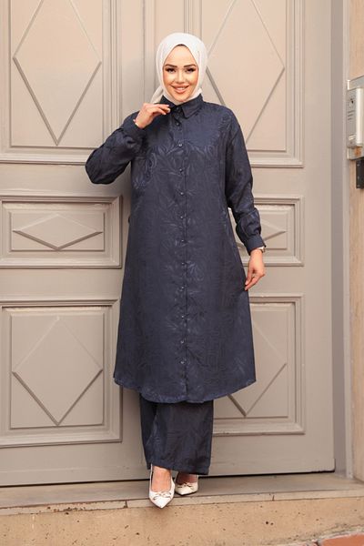 N.S NEVA STYLE Σετ με μοτίβο Navy Blue Hijab Double 12981L