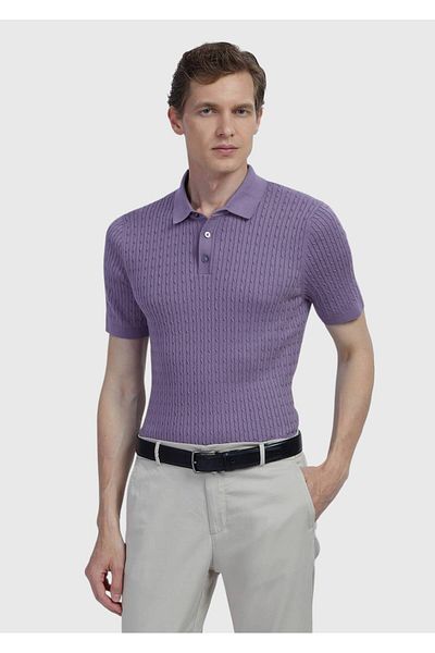 Ramsey Μωβ Polo γιακά Ζακάρ Πλεκτό από βαμβακερό μείγμα
