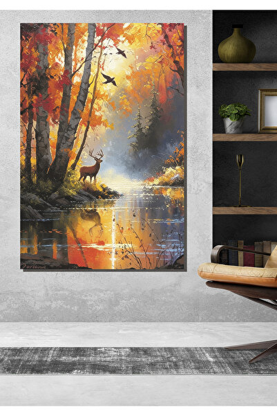 ESLEM YAĞLI BOYA GÖRÜNÜMLÜ GEYİK KANVAS TABLO