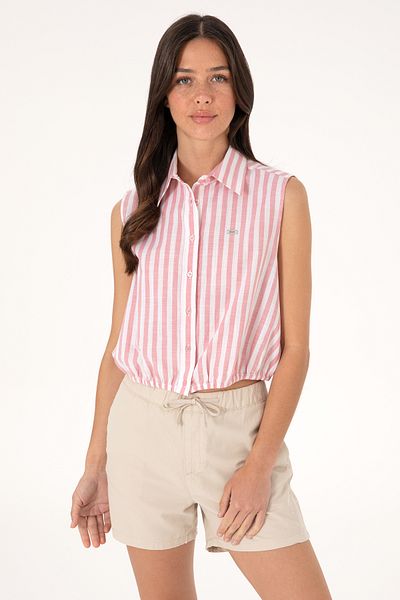 U.S. Polo Assn. Women's Pink Striped Short Sleeve Shirt 50306475-Vr041