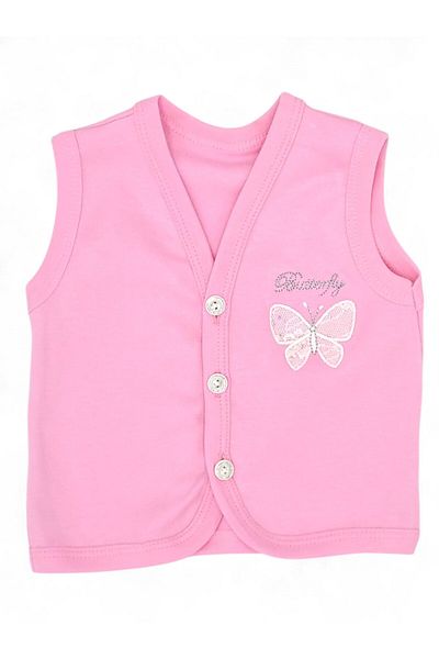 Ege Bebek Baby Girl Butterfly Embroidered Buttoned Seasonal Combed Cotton Vest