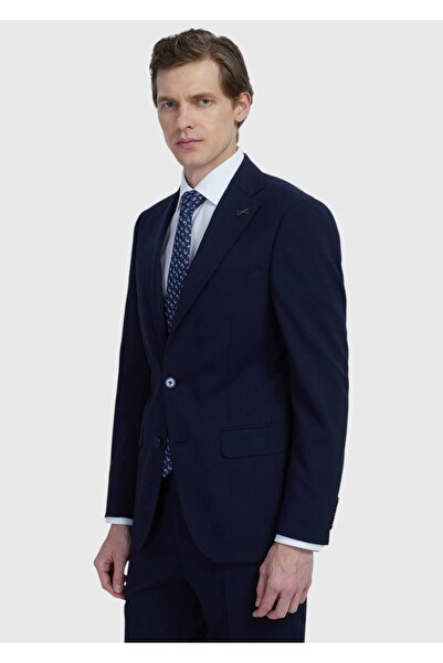Ramsey Navy Blue Straight Modern Fit Wool Blended Suit