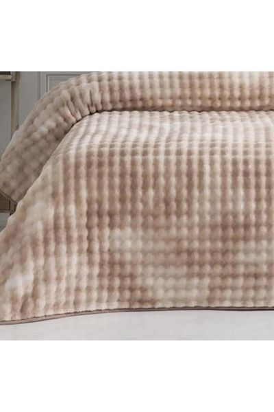 YÜNTEKS Merinos Reflection Bubble Bedspread, 3 Piece Blanket Set, Double, Cream