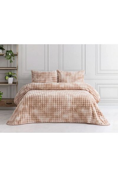 YÜNTEKS Reflection Bubble Bedspread, 3 Piece Blanket Set, Double, Mink