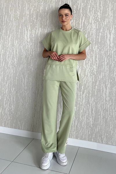 GÜLSELİ Mint Women's Plus Size Crested T-Shirt Pants Double Set