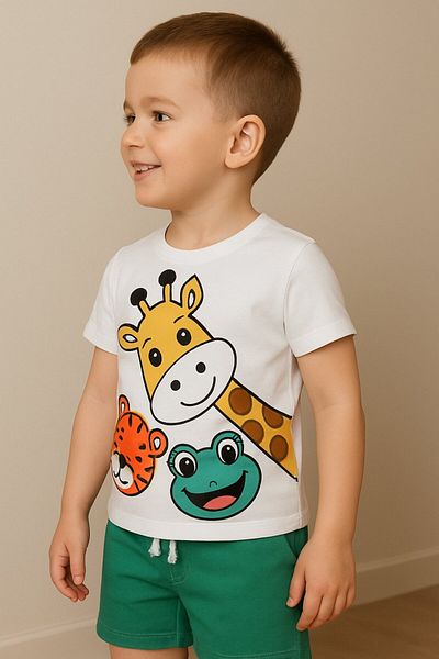 Yalçınoğlu Kids Boy's Character Printed Shorts Set - Cotton, Pocket, Elastic Waist - Summer Children's Set