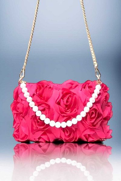 Famels 3 D Women's Rose Detailled Red Evening Bag Handle Bag