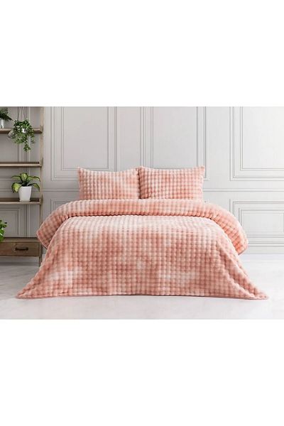 YÜNTEKS Merinos Reflection Bubble Bedspread, 3 Piece Blanket Set, Double, Powder