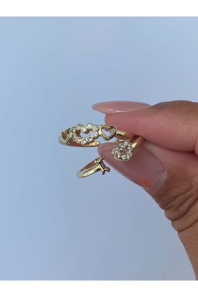 kurukafagift طقم خواتم مزدوجة موديل قلب وحجر قابل للتعديل