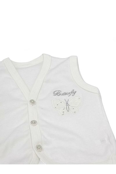 Ege Bebek Baby Girl Butterfly Embroidered Buttoned Seasonal Combed Cotton Vest