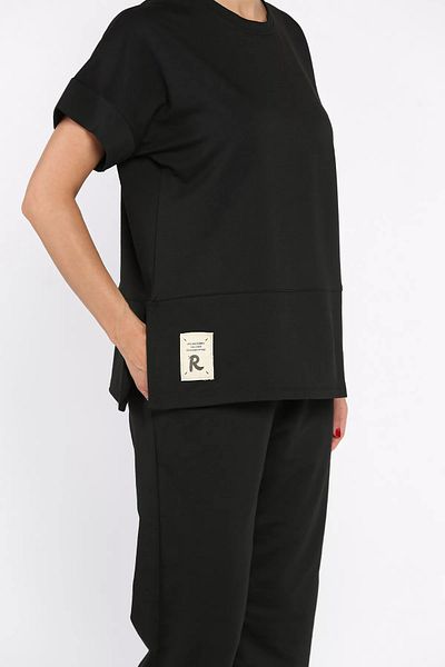 GÜLSELİ Black Women's Plus Size Crest T-Shirt Pants Double Set