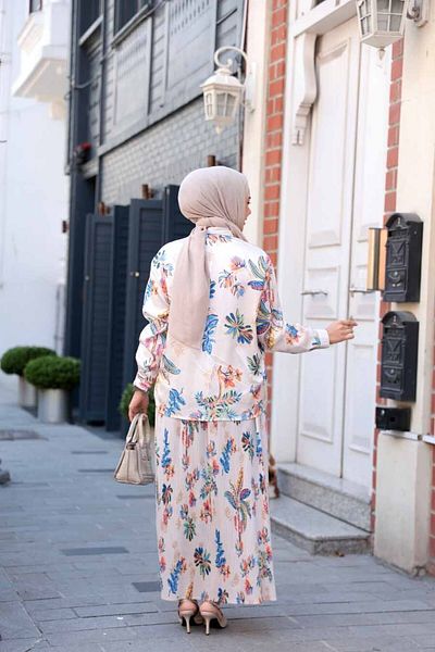 N.S NEVA STYLE Patterned Blue Hijab Skirt Double Set 13028m