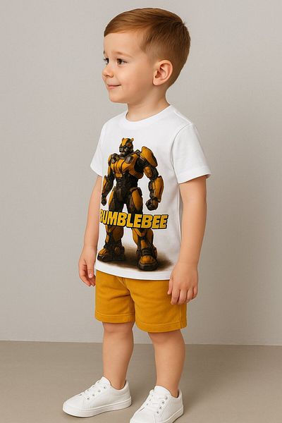 Yalçınoğlu Kids Boy's Character Printed Shorts Set - Cotton, Pocket, Elastic Waist - Summer Children's Set