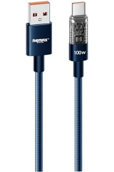 Remax Mena USB C Cable 100W with Light Connector 1M, USB Type A to C Cable, Zinc Alloy & Braided, Fa