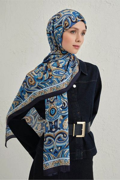 Armine Navy Blue Pure Ethnic Pattern Shawl-2 04